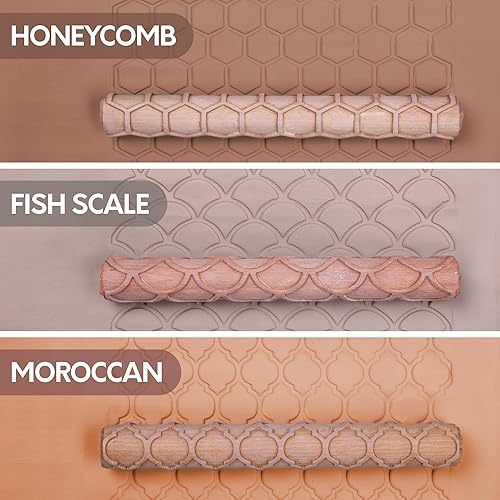 Miniatura 4 de Byllstore Rodillos de textura de arcilla extra grandes con sellos de cerámica, 3 rodillos de textura, 6 sellos de arcilla, paquete de 1 y 3 unidades