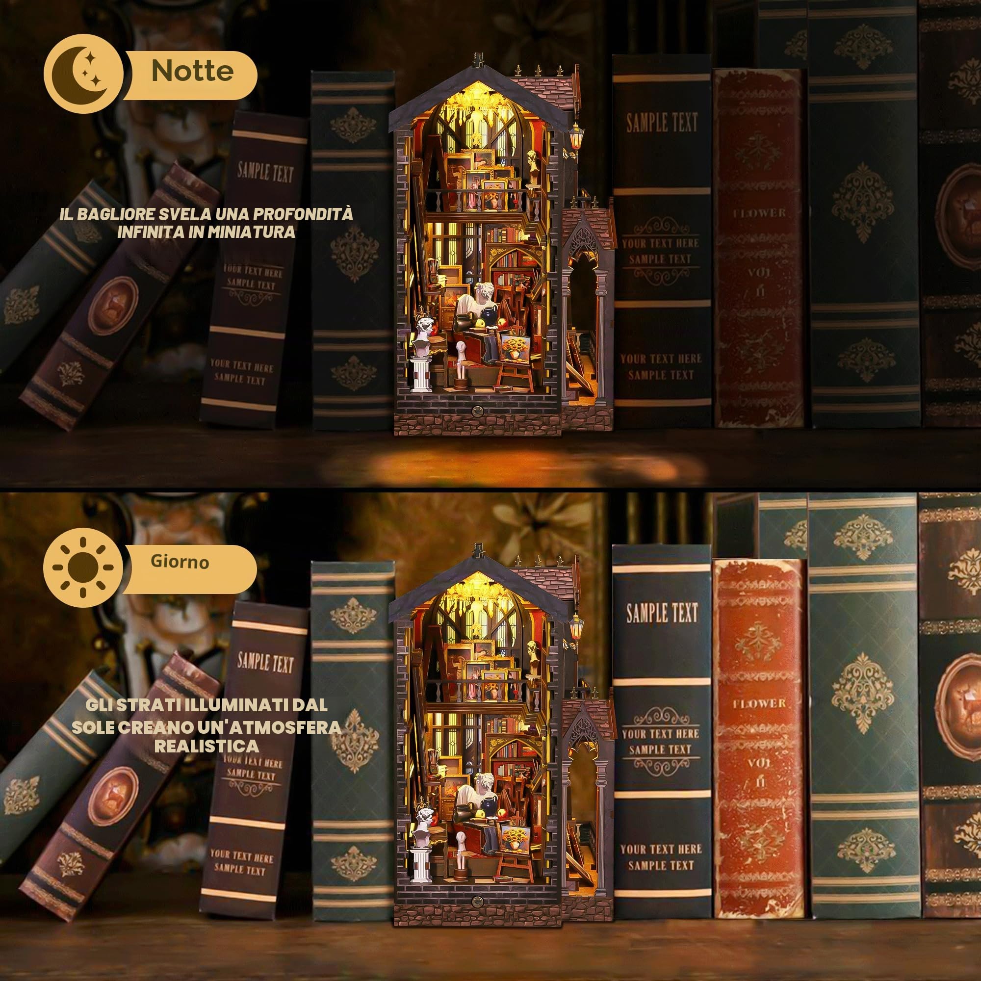 CRIOLPO Kit Book Nook DIY per Adulti - Casa in Miniatura con Luci LED da Montare, Modellismo 3D Creativo per Decorare Librerie - Regalo Originale per Appassionati di Fai da Te