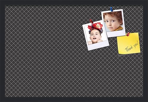 Tablero de anuncios de corcho de 27 x 18 pulgadas. Este tablero decorativo enmarcado viene con patrón de diamante en diseño negro y negro satinado.