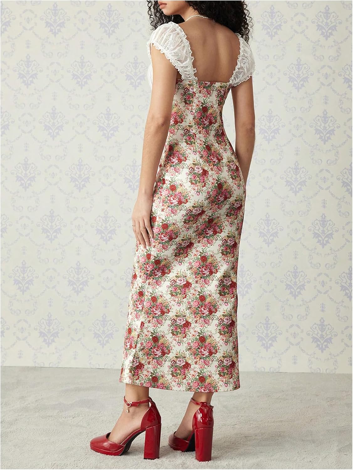 GORGLITTER Women's Lace Floral Tea Party Vintage Maxi Dress Summer Graduation Cocktail Wedding Guest Fishtail Sundress - Image 6