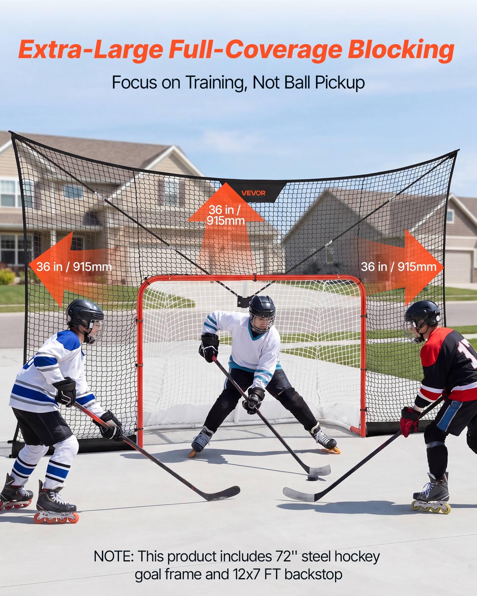 VEVOR Set di Attrezzatura Porta con Rete di Hockey 366 x 213 cm Portatile, Attrezzatura Bersaglio di Porta per Allenamento Hockey Eventi Sportivi Aste di Supporto in Fibra di Vetro, Rete Bersaglio