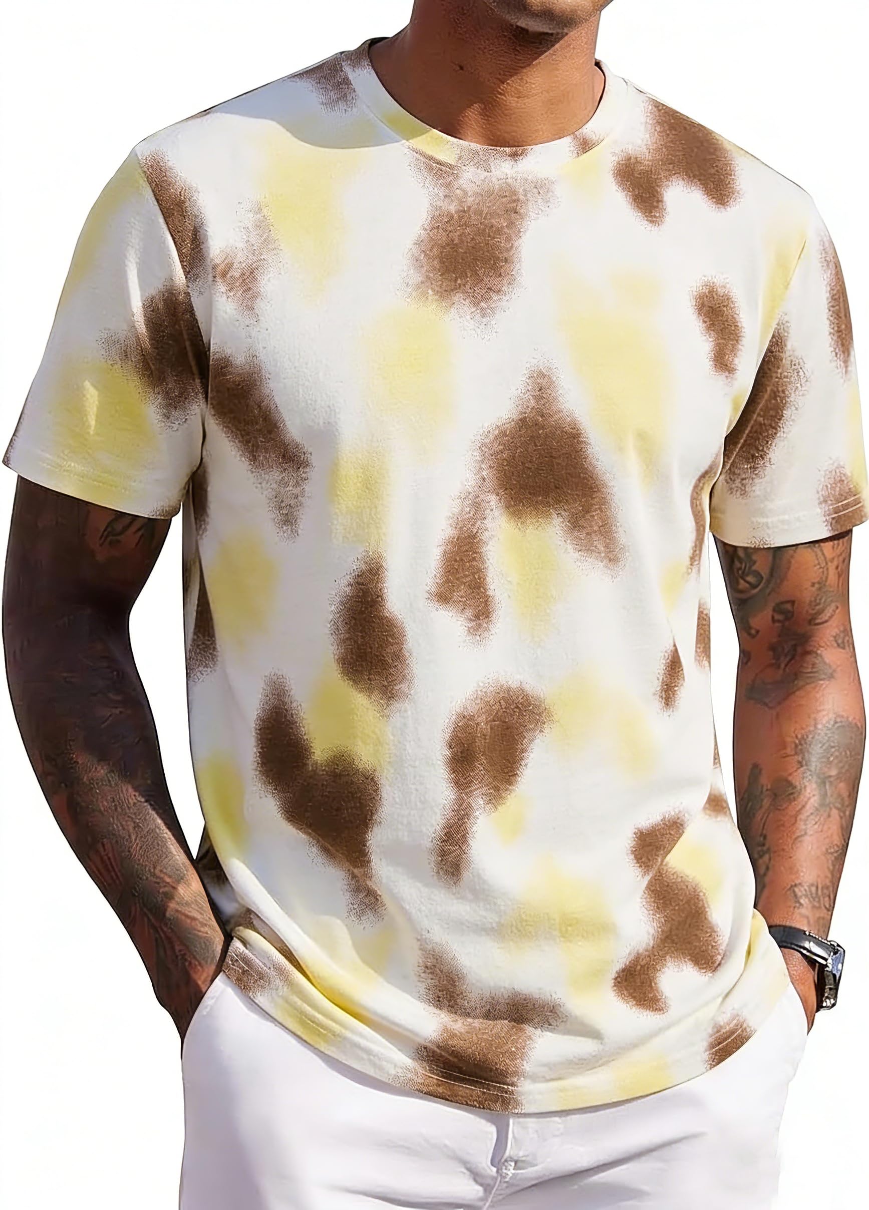 JEEGAL Herren T-Shirt Rundhals, 95% Baumwolle 5% Elasthan, Regular Fit Kurzarm Shirt mit Print, bequemes Männer Basic Shirt für Alltag Freizeit Sommer