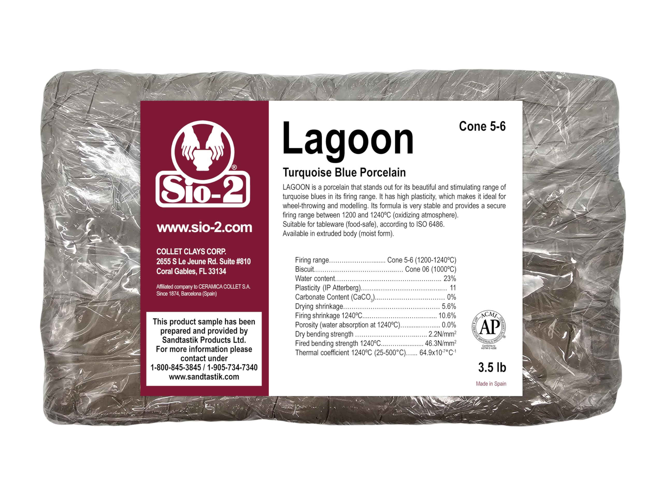 SIO-2 Lagoon Turquoise High Fire Porcelain Clay, 3.5 lb (Cone 5-6) Natural Modeling Pottery Clay for Wheel Throwing & Hand Building