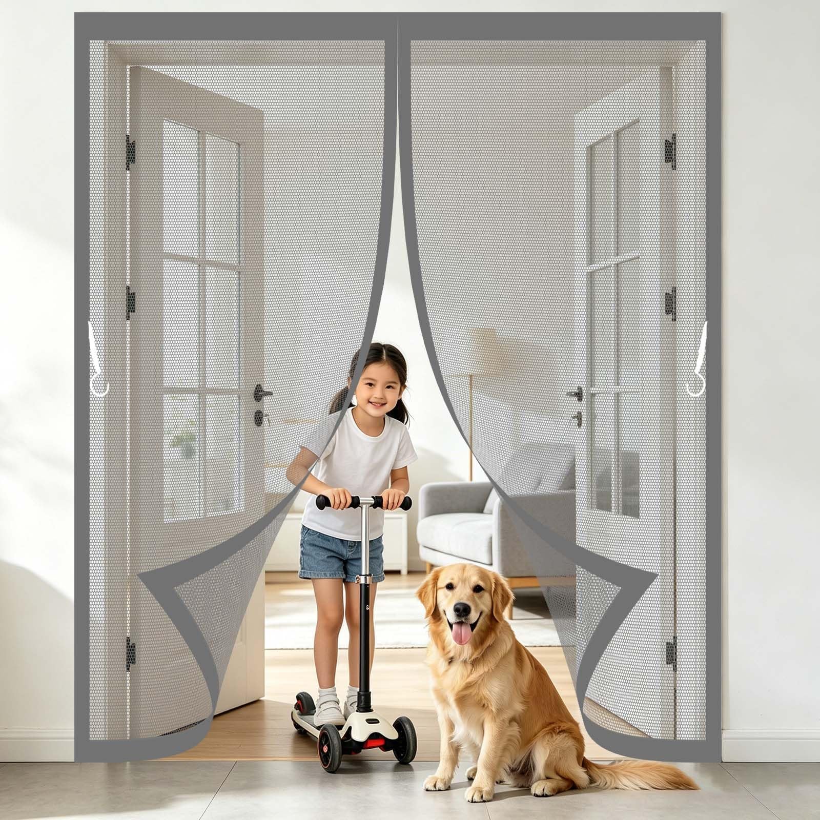 Guoyfen Grey Fly Screen Door 84 X 214 Cm With Powerful Magnets And Full Frame Magic Tape, Keep Bugs Out Magnetic Curtain Adhesive Installation Without Drilling For Terrace, Cellar,