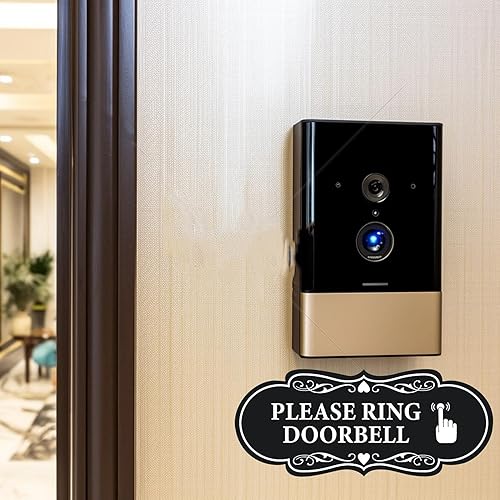 Miniatura 5 de 6 letreros autoadhesivos para timbre de puerta, entrada, recepción, aviso de vinilo para timbre de puerta en casa, oficina, 4.7 x 2 pulgadas