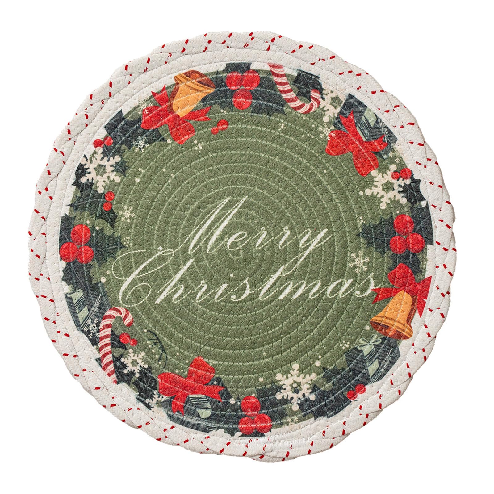 Tsophreniq Christmas Snowflake Embroidered Round Table Placemat Heatproof Waterproofs Washable Decorative Dining Accessory Polyester Table Mat