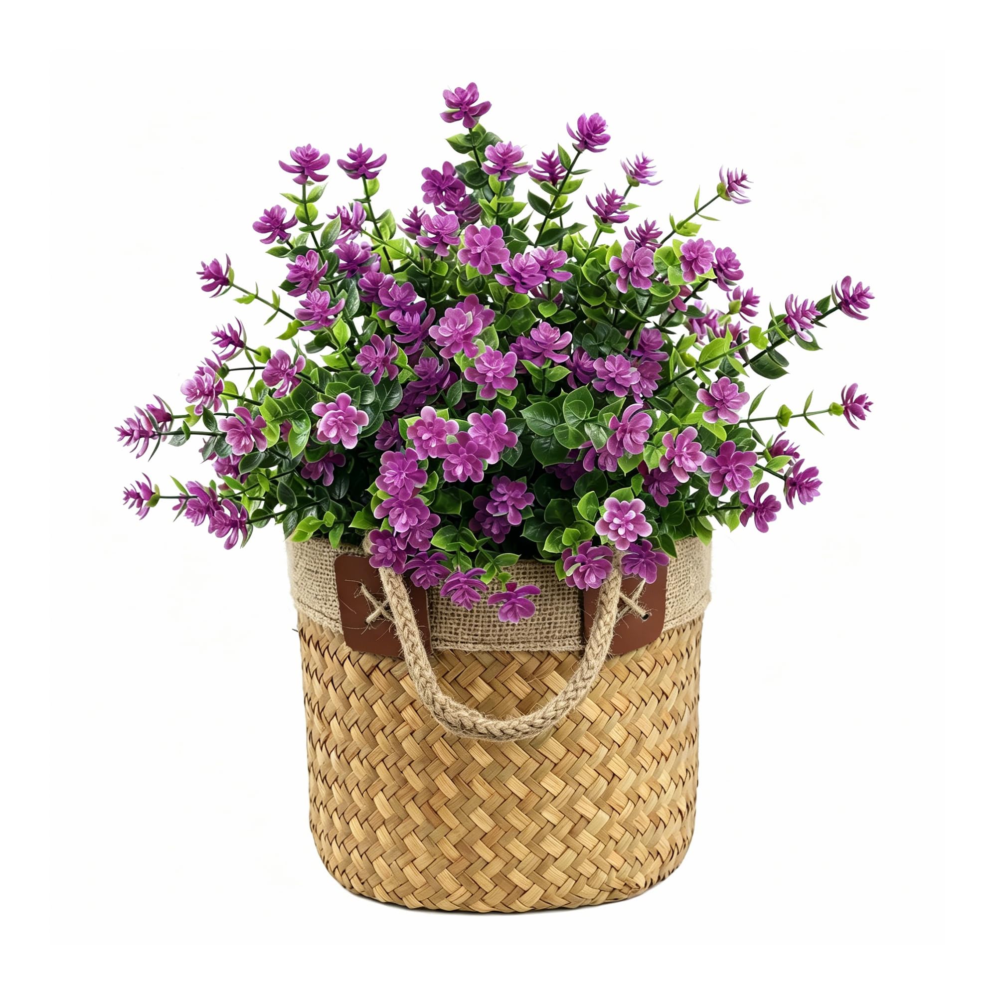 binandtem 8 Bundles Artificial Flowers (6 Bundles Flower + 2 Greenery Grass), Faux Plastic Plants with Bendable Stems, UV Resistant Outdoor Floral for Garden, Porch Baskets & Indoor Décor - Red Lotus