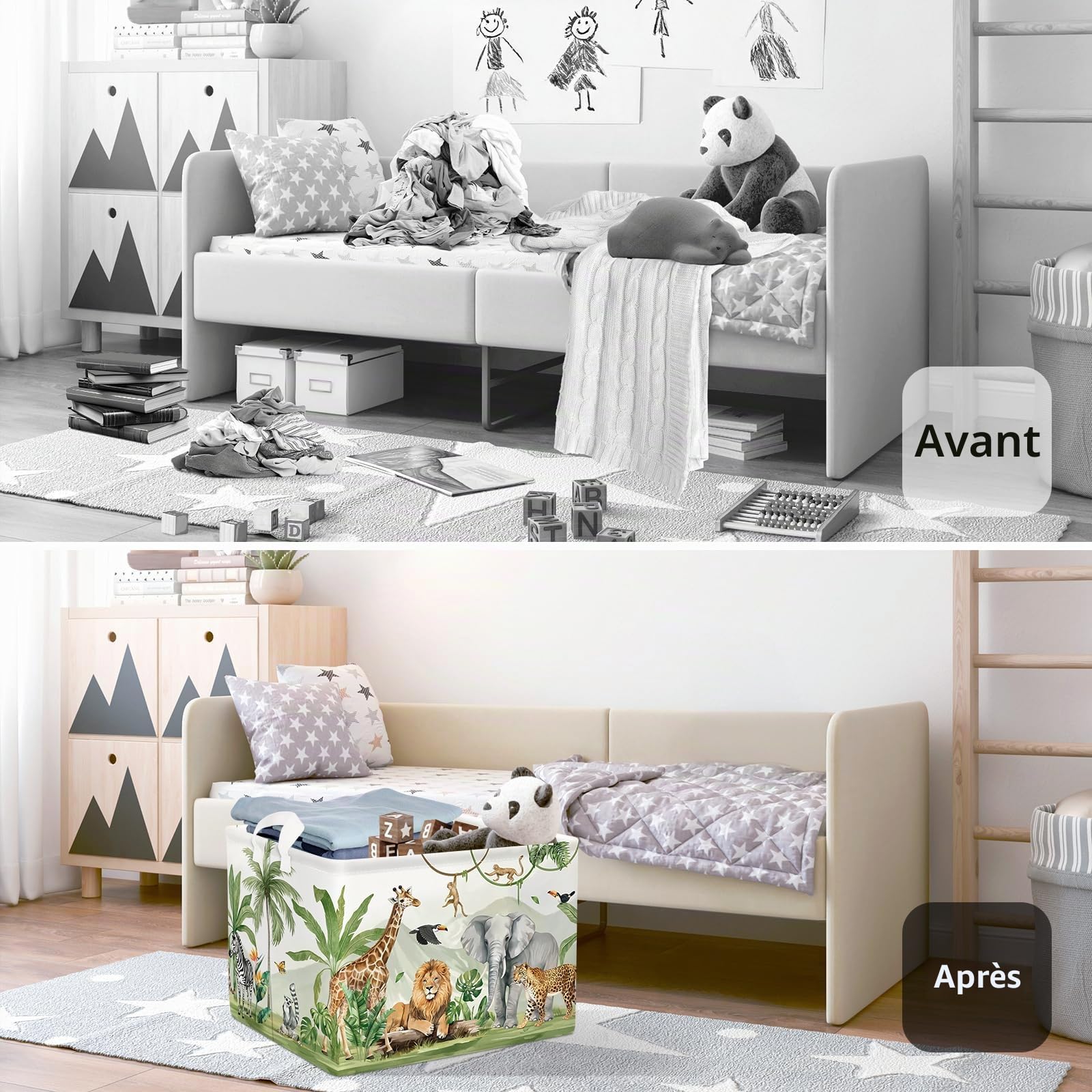 Grand Paniers à Linge Animaux Safari pour Garçon Fille Girafe Lion Repliable Panier Rangement Jouets Vêtements pour Salle de Bain Chambre à Coucher, Singe, 36L