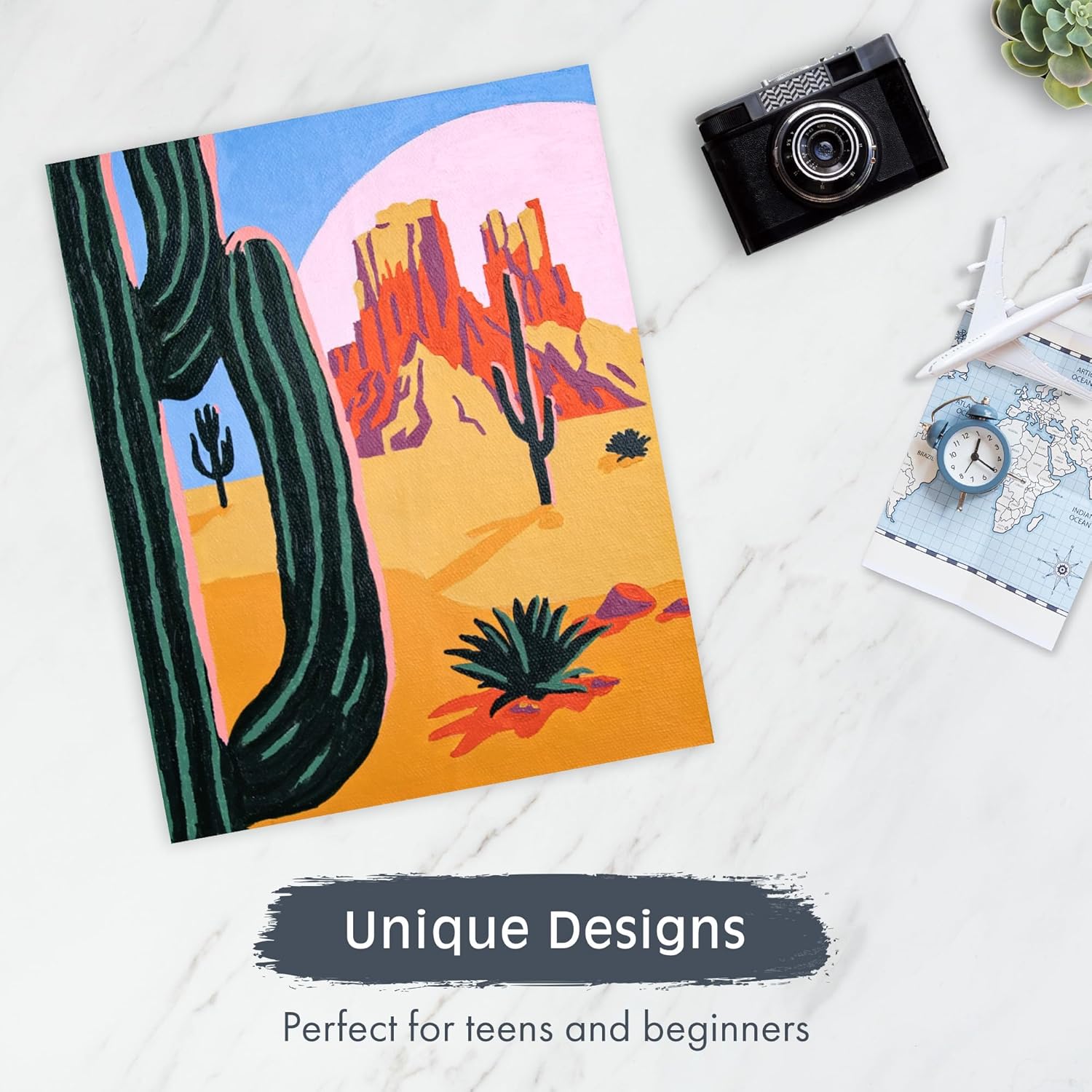 Pink Picasso Kits Colorful Destinations Paint by Number for Adults and Teens | DIY Unique Canvas Painting Kits Color by Numbers Arts & Crafts Kit | Desert Daydream 8x10- Paint Kit Set