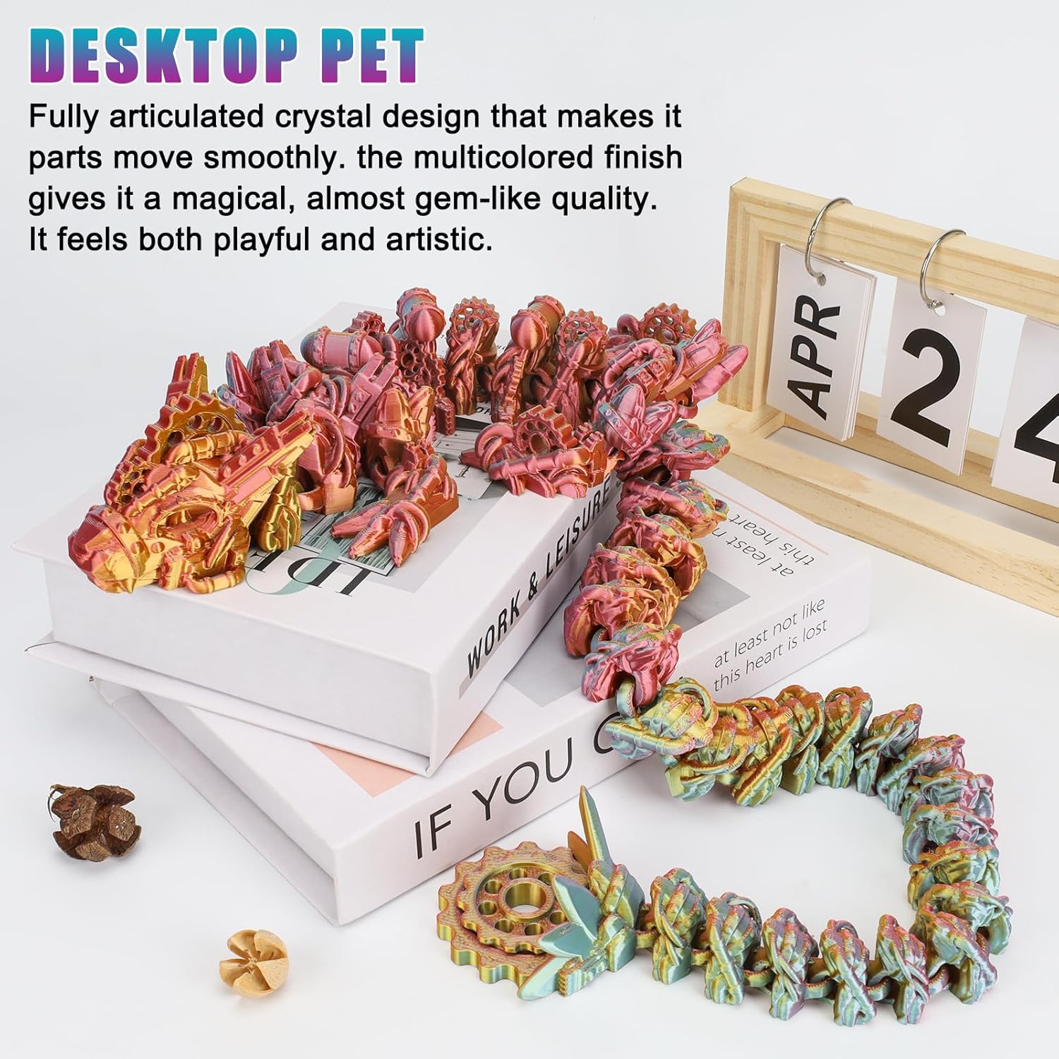 30" Large 3D Printed Dragon Toys, 3D Printed Animals, Articulated Crystal Dragons with Wings Adults Desk Fidget Toys,Easter Basket Stuffers, Home Office Decor (Steampunk Dragon) - Image 2