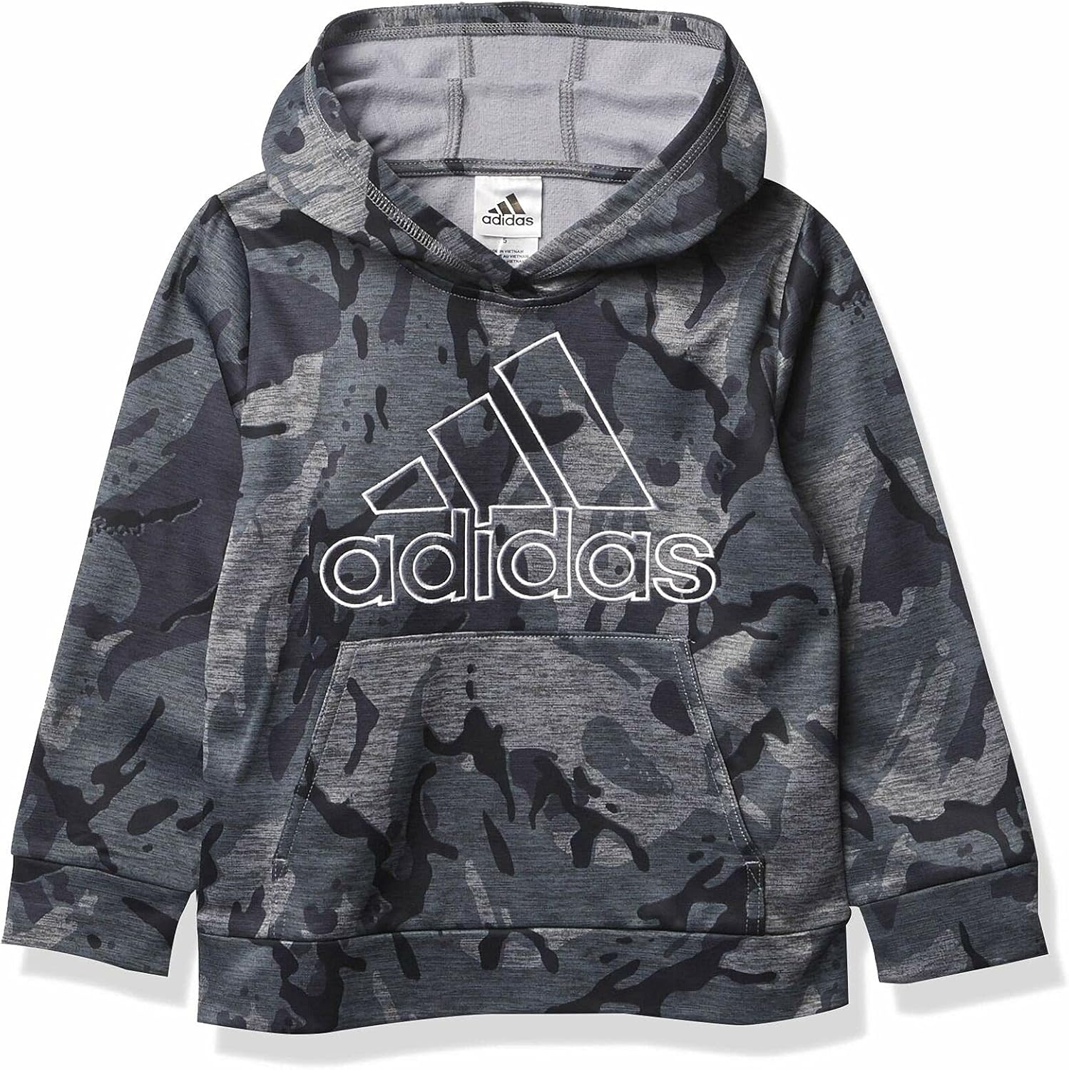 adidas Boys' Active Sport Athletic Pullover Hooded Sweatshirt (Black Camouflage, Small)