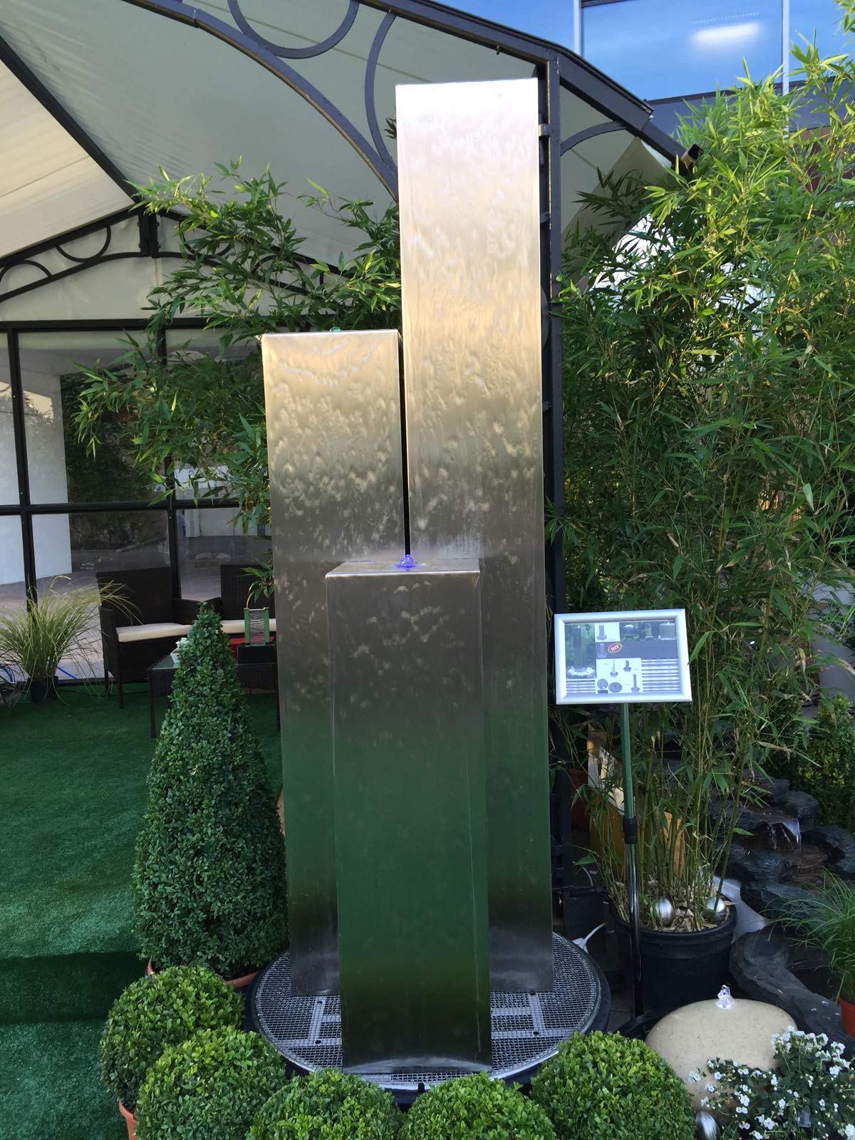 Kit de grille de recouvrement en acier inoxydable avec bac en polyéthylène Ø 88 cm 150 l pour fontaine à jeu d'eau