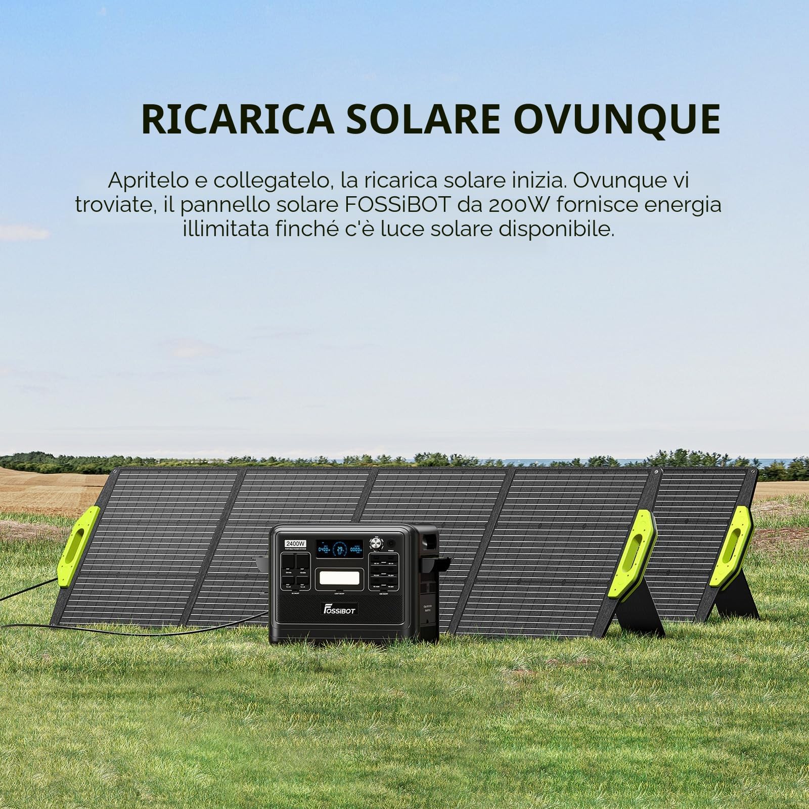 FOSSiBOT 200W Pannello Solare Portatile SP200, Pannello Solare Pieghevole per Centrale Elettrica F800/F1200/F2400/F3600/F3600 PRO, IP67, Alta Conversione 23,4%, Adatto per Roulotte, Campeggio, Balconi
