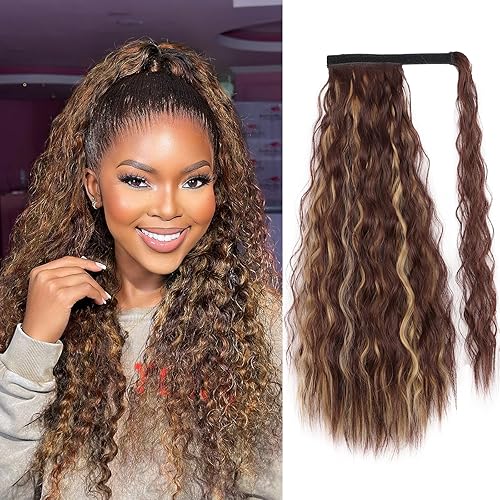 Stamped Glorious Long Corn Wave Ponytail Extension Magic Paste Heat
