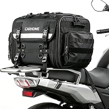 Motorcycle Tail Bag, 40L-60L Expandable Motorcycle Travel Luggage | Waterproof All-Weather Rear Seat with Sissy Bar Straps &amp; Helmet Rain Cover, Universal Trunk Rack Bag, Black