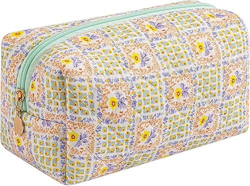 Miniatura 9 de Bolsa de maquillaje de viaje para mujeres y niñas, bolsa de maquillaje con cremallera, flores florales, organizador de maquillaje, bolsa de tela de