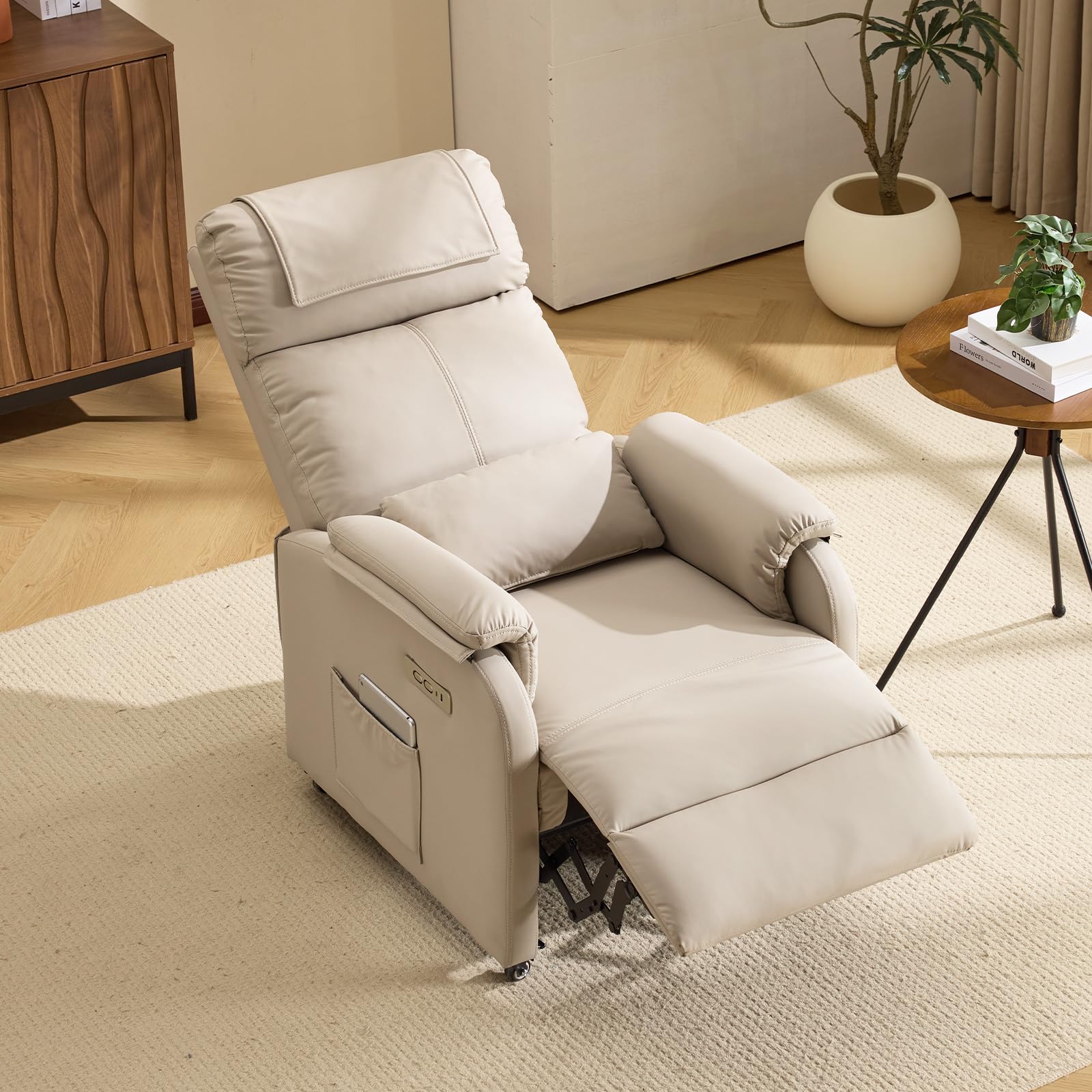 Bonnlo Poltrona per relax, poltrona per televisione, poltrona massaggiante elettrica con funzione reclinabile, poltrona TV, massaggio a 2 punti e funzione di calore, porte USB-C e USB-A, 1 tasca