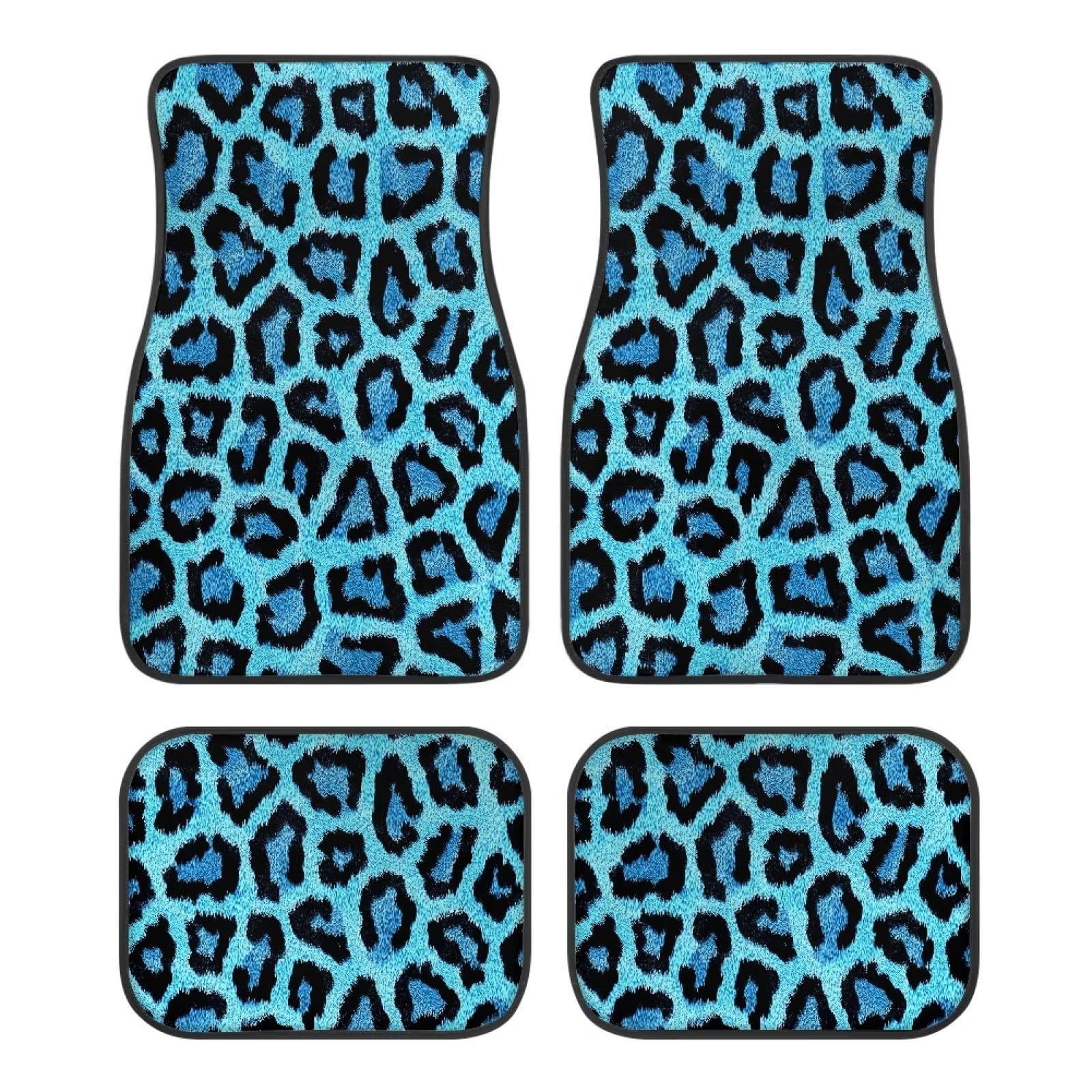 Set di tappetini per auto con stampa leopardata blu, 4 pezzi, tappetini per auto, universali, adatti per accessori interni auto da viaggio