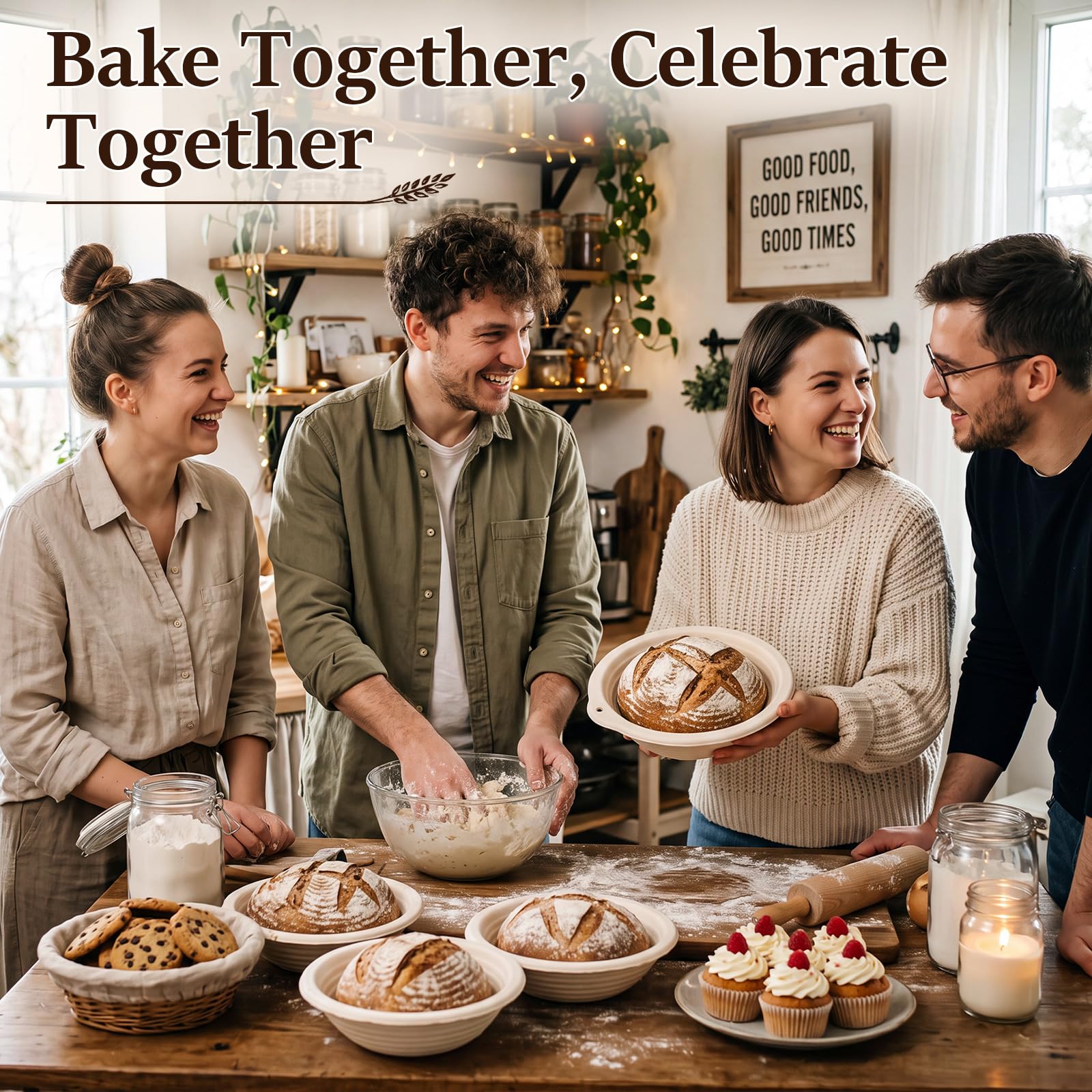 4 Stück 21,6 cm Zuckerrohr-Zellstoff-Banneton-Brotgärkörbe, runder Sauerteig-Gärkörbe, Teiggär-Schüssel für Sauerteig-Brotbacken, Heimbäckerei-Zubehör