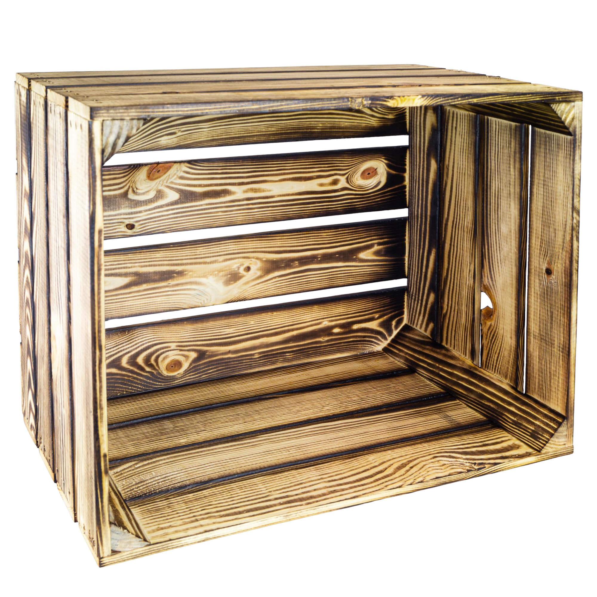 Kistenkolli Altes Land Geflammte Holzkisten Regalkisten, Massivholz Natur, mit Mittelbrett, 50x40x30cm, Obstkisten Weinkisten für Aufbewahrung Schuhregal (3, OHNE)