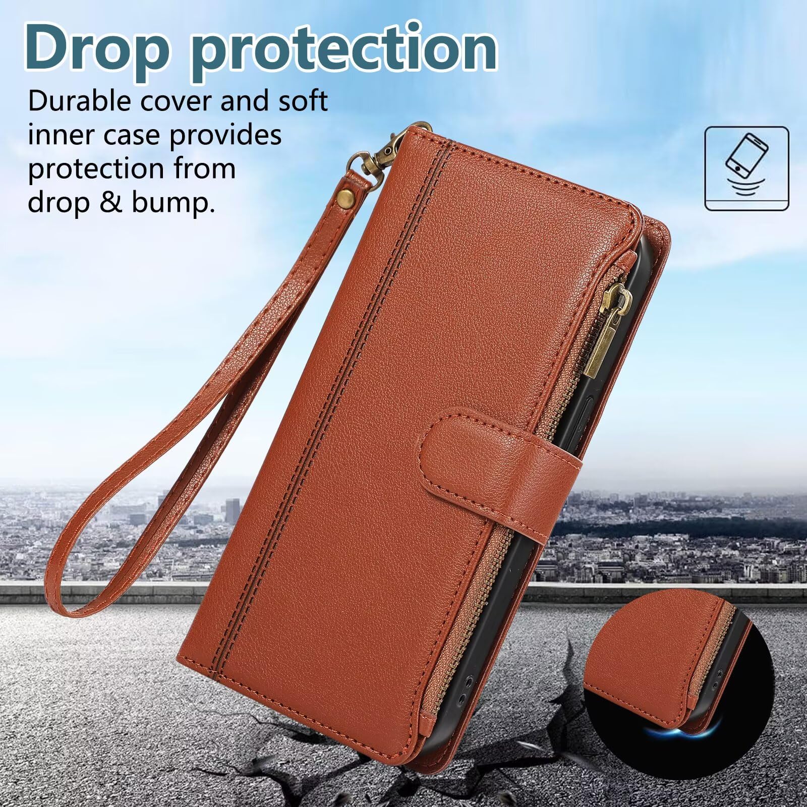 LBH Custodia Portafoglio Per Xiaomi Redmi Note 13: Confezione In Pelle Magnetica Con Scomparti E Supporto (Marrone Chiaro Vintage) - 3