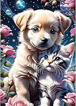 GDYEEH 5D Chiot et Chaton Diamond Painting Kits, DIY Fleurs Diamant Painting Complet, Fantaisie Art du Diamant Peinture Strass Point de Croix Painting pour Adultes Débutants Murale Décor 30x40 cm