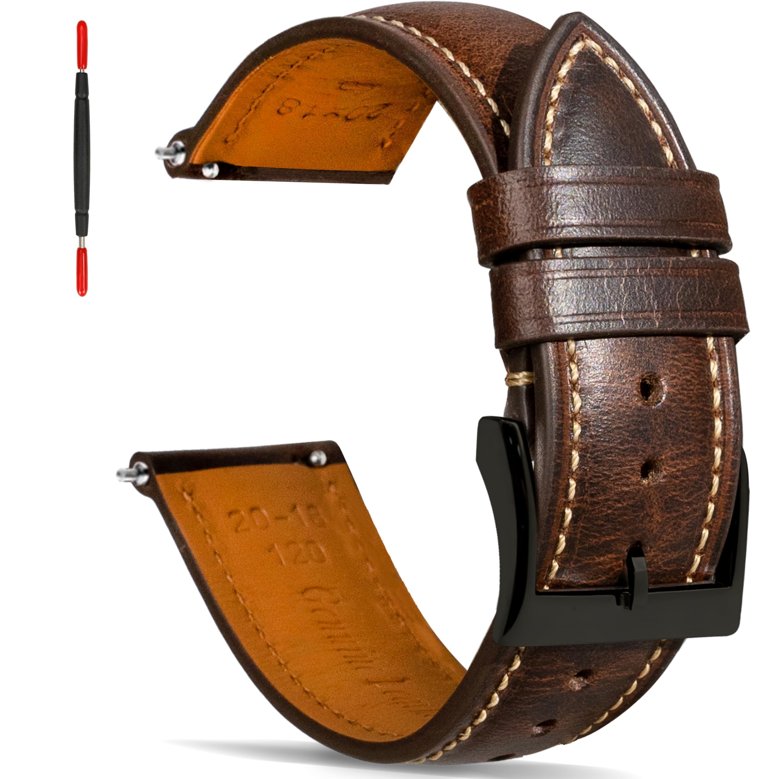 Gomvadr Quick Release Lederarmband, Vintage Öl gegerbt Pull-up Lederband Ersatz Uhrenarmbänder Männer Frauen 16mm 18mm 19mm 20mm 21mm 22mm 24mm