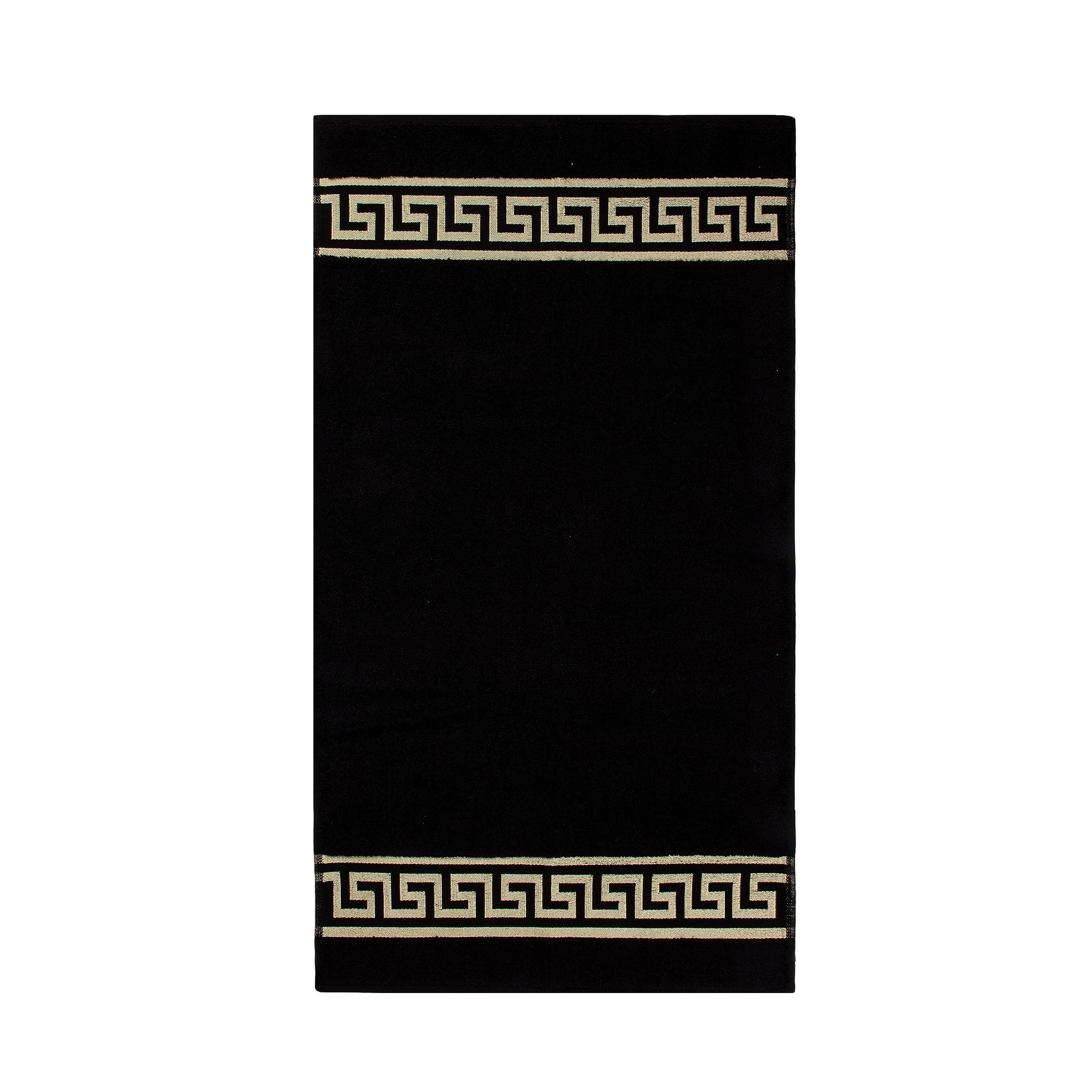 Alfombrilla de baño de algodón en color beige, negro, blanco, dorado, con diseño de meandros (negro, juego de 2 unidades – 50 x 90 + 50 x 60)