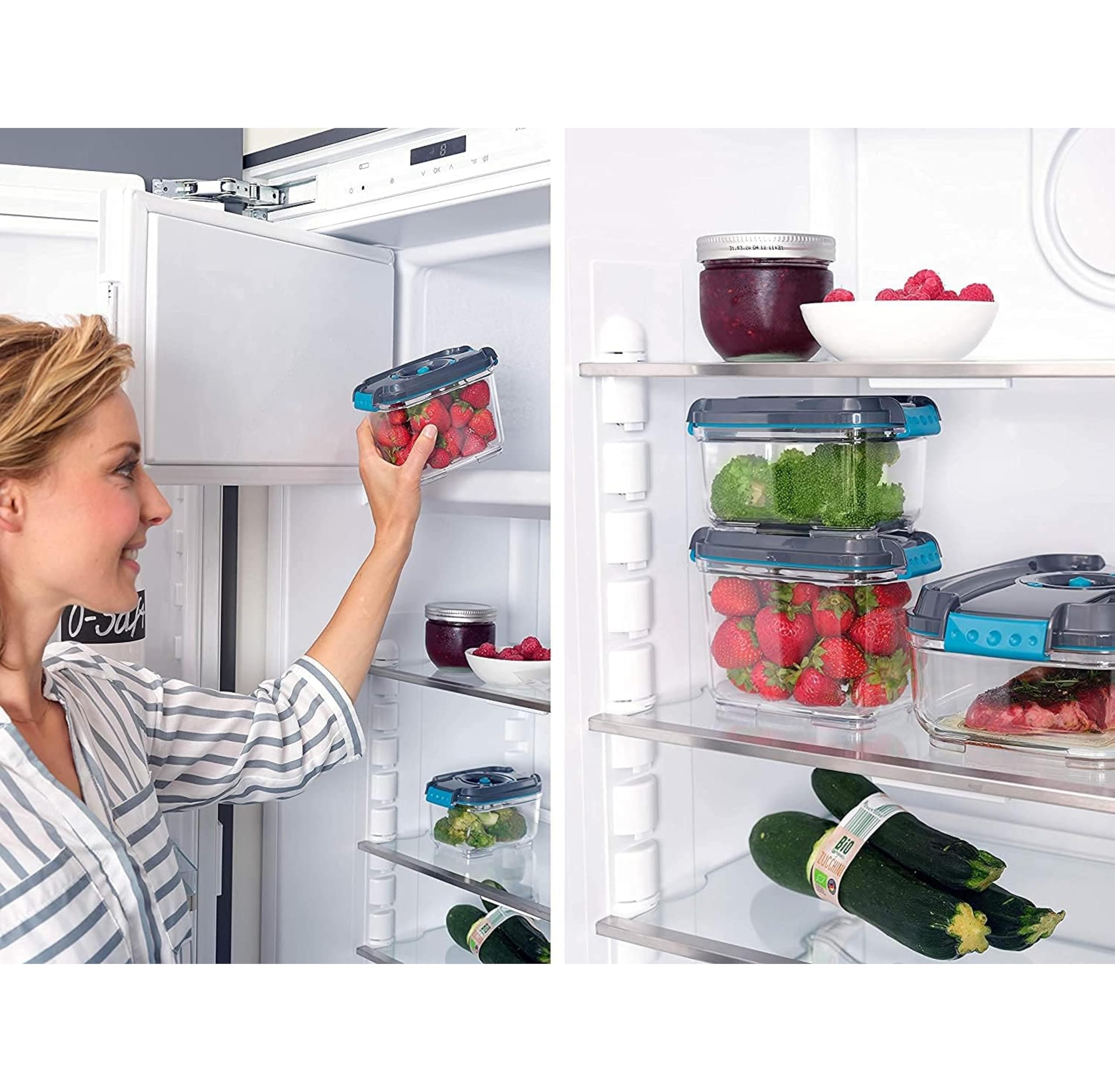 Leifheit 3er Set Vakuum-Frischhaltedosen, luft- und wasserdichte Vorratsdose, Dosen passend für Leifheit Vakuumiergeräte, BPA-frei & spülmaschinengeeignet, zum Einfrieren und die Mikrowelle geeignet