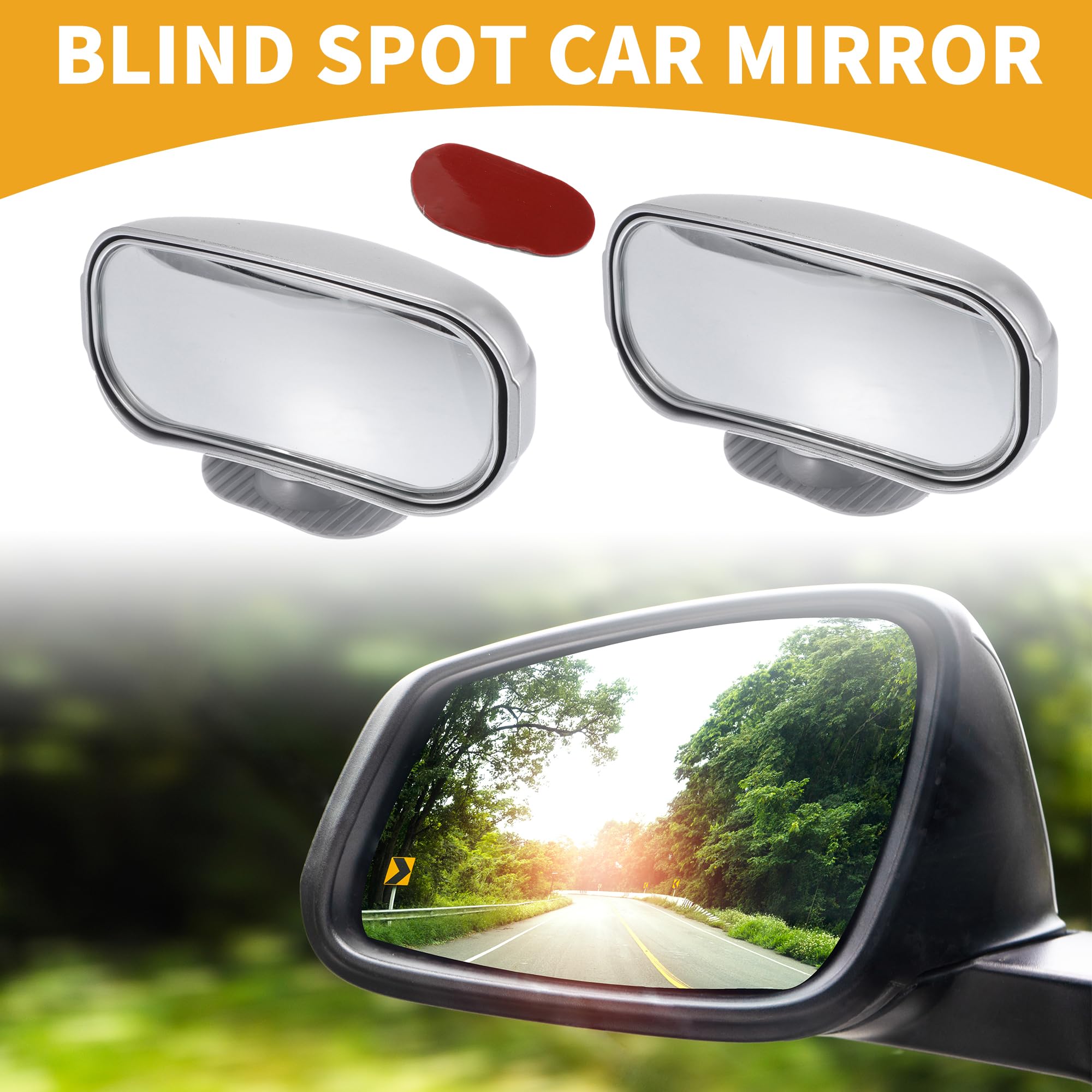 Partuto 1 Pair Universal Blind Spot Car Mirrors - Car - Glass Silver Tone, 4.33"x2.36" - Image 2