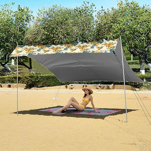 Miniatura 6 de Green Trees - Cabaña de playa con diseño de piedras amarillas, protección UPF50+, fácil instalación, refugio solar con bolsa de transporte para