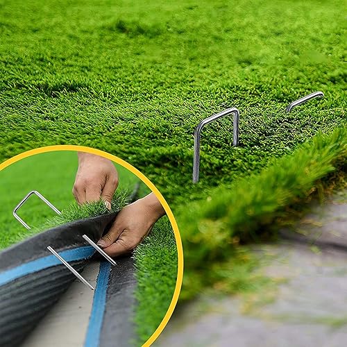 Miniatura 6 de 300 unidades de grapas de paisaje de 4 pulgadas, 300 paquetes de estacas de jardín de calibre 12, grapas de jardín galvanizadas resistentes para