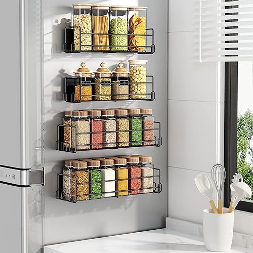 Miniatura 1 de Thideewiz Paquete de 4 estantes magnéticos móviles para refrigerador, negro mate