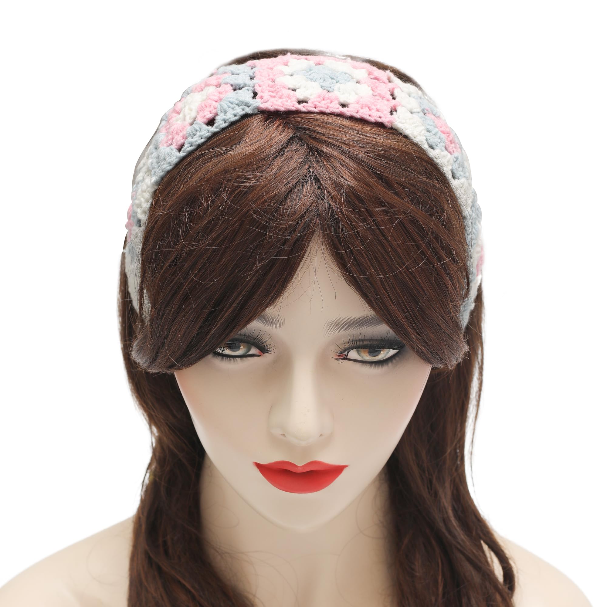 ZLYC Womnk Floral Headband Handmade Crochet Knit Vintage Hair Bands(Floral Pink),One Size - Image 3