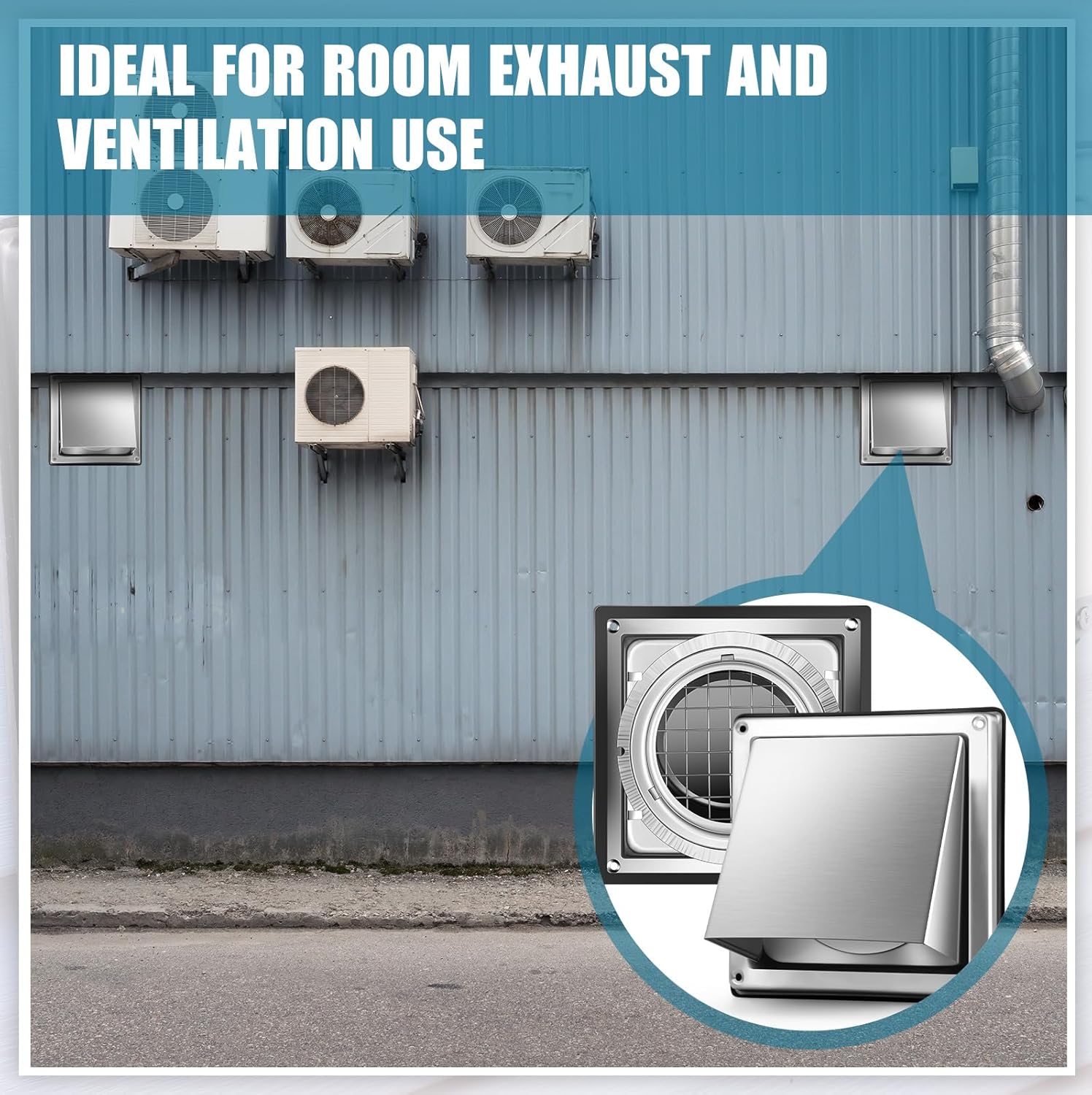 Gisafai 4'' Dryer Vent Cover Outside Walls External Extractor Fan Exhaust Vent Cap Stainless Steel Hood Cushioned Non Return Flap with Sealing Gasket Grille Screen(Silver)