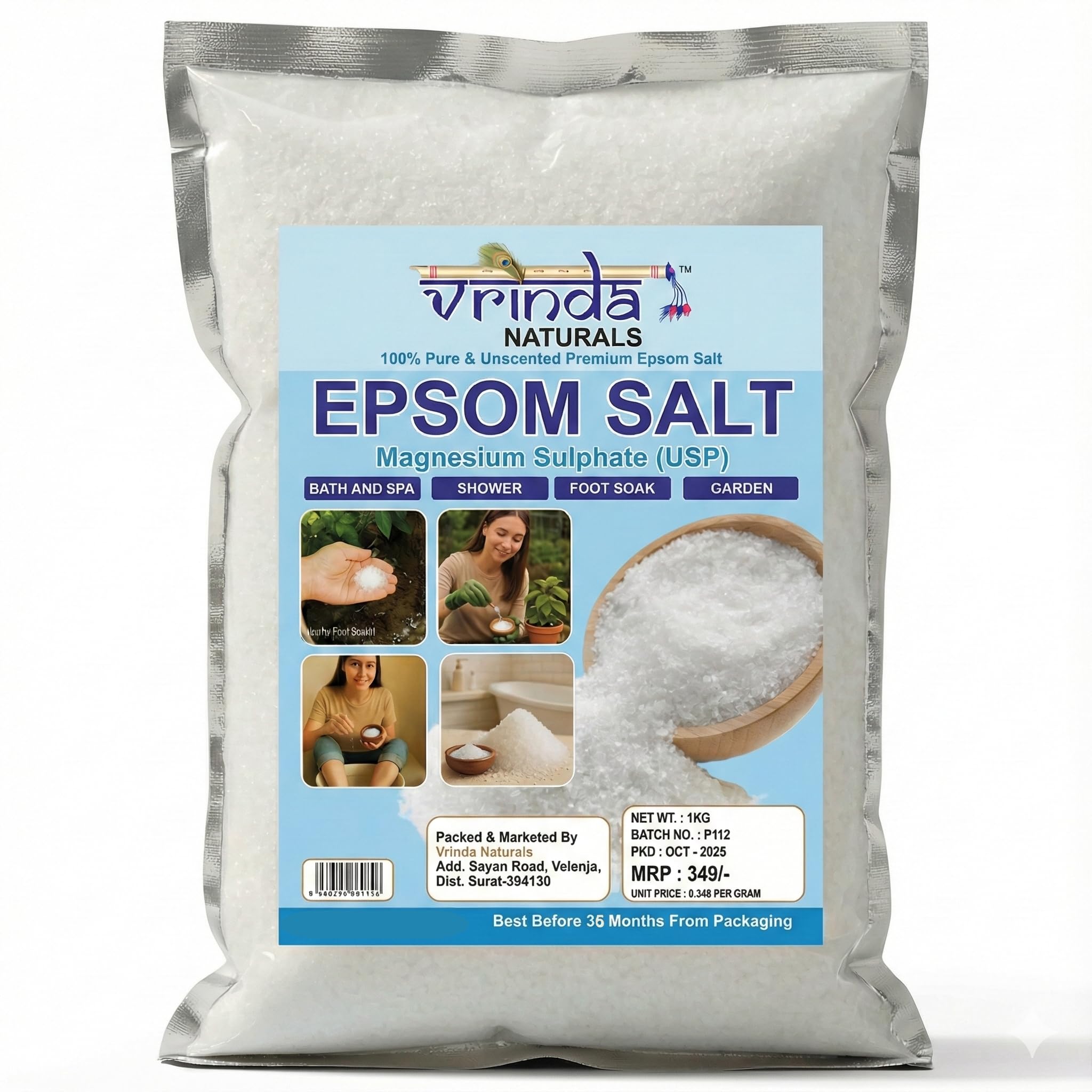 Epsom Salt, Magnesium Sulphate USP, 100% Pure and Unscented, for Bath, Spa, Shower, Foot Soak, Garden, 1 kg-image-37