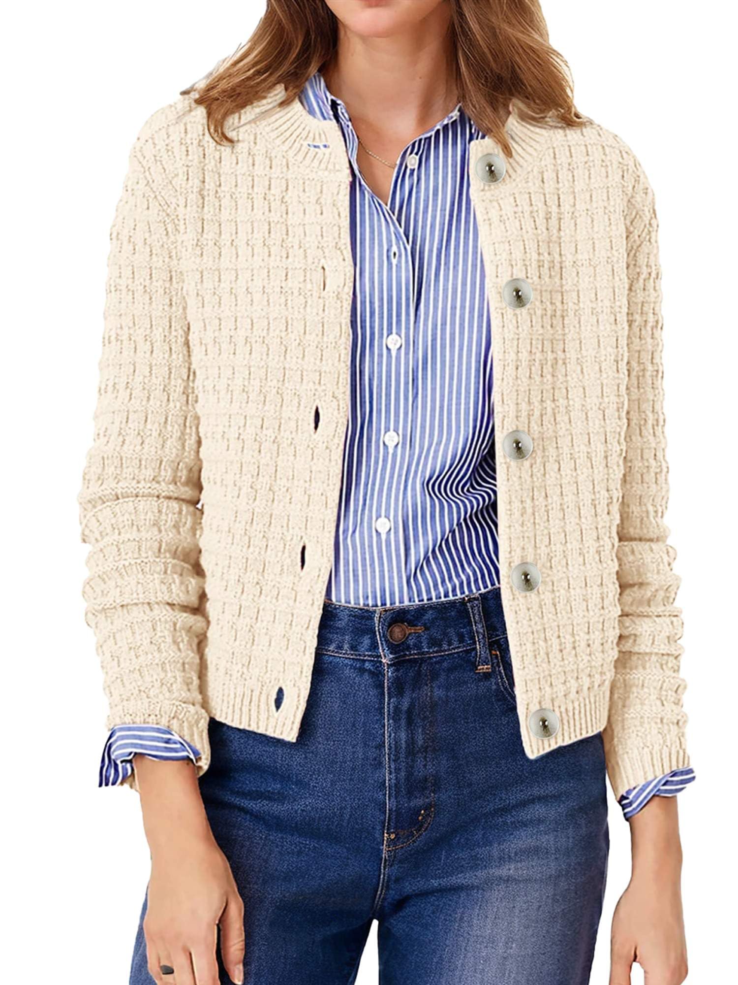 Womens Knit Cardigan Sweaters Casual Long Sleeve Open Front Button Down Trendy Outerwear