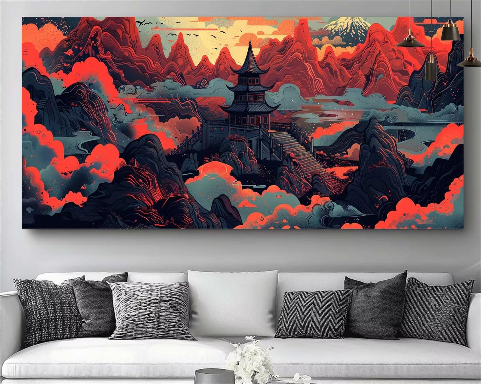 Japon Diamond Painting Montagne Diamond Painting Enfant Broderie Kit Complet, 5D Peinture Diamant Point de Croix Cristal Artisanat,DIY Tableau Strass Diamant Canevas Débutant Kit, Gifts 50x100cm M704