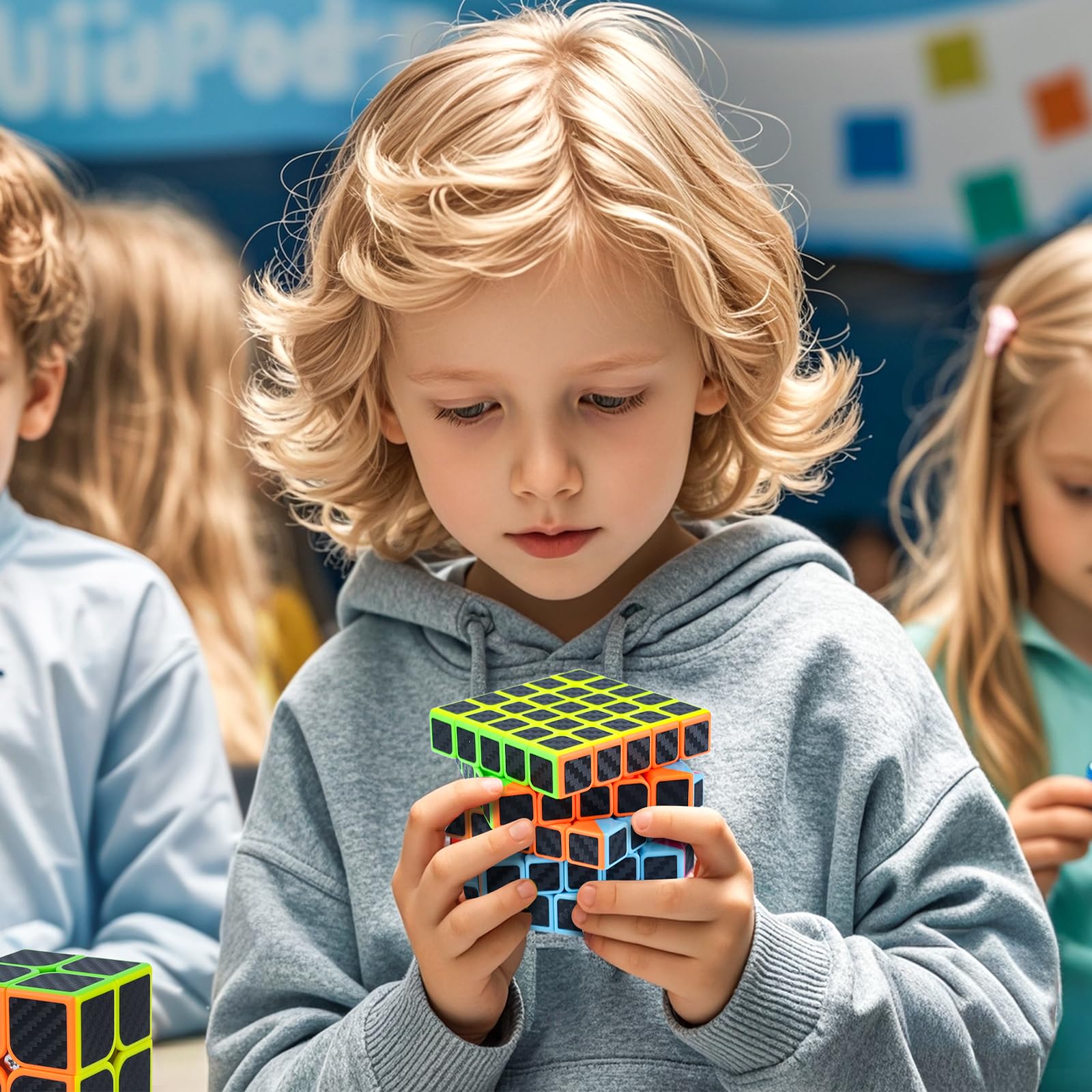 Juego de 5 cubos de velocidad, paquete de 5 unidades, 2 x 2, 3 x 3, 4 x 4, 5 x 5, cubo de velocidad Pyraminx, cubo de rompecabezas para niños, principiantes y adultos 7