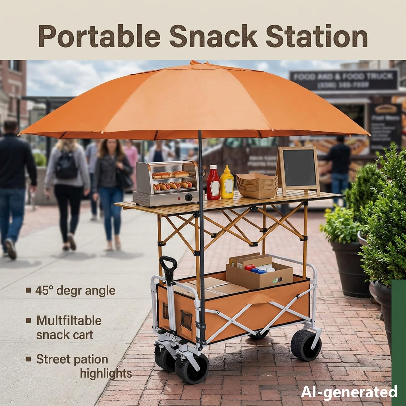 Carrito de Venta Ambulante Plegable,Puesto móvil Profesional | Diseño plegable,ruedas giratorias 360° con freno,ideal para ferias y mercados(Blauw,118cm/46.5in)