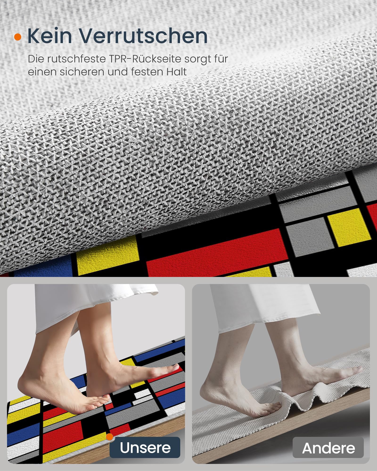 Waschbar Teppich Rund 120cm, rutschfest Dünner Teppich, Gegend Kreis Mehrfarbig Geometrie Raster Farbblock Fußboden Teppiche für Wohnzimmer Schlafzimmer Kinderzimmer