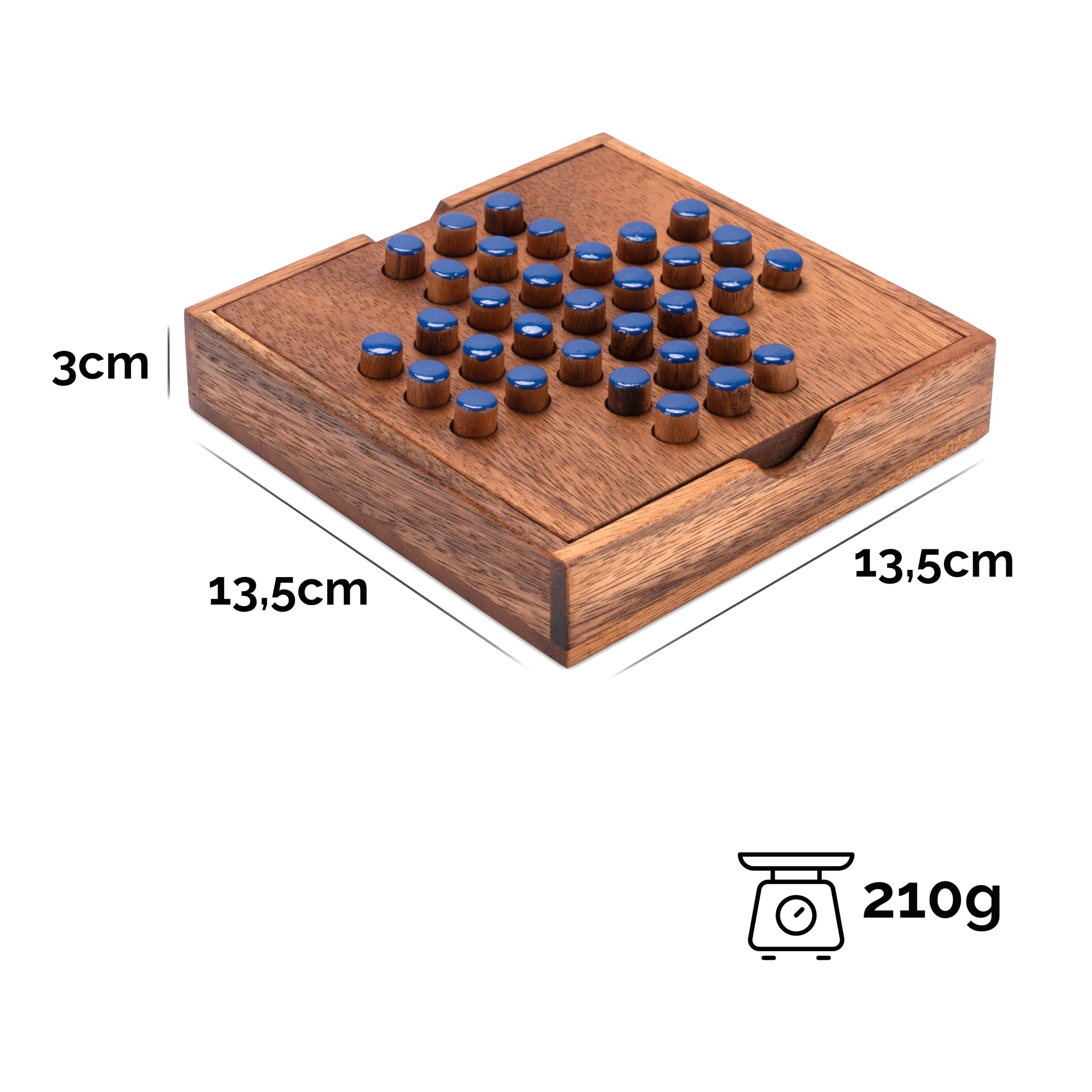 LOGOPLAY Solitaire Size L - Solitaire - Plug-In Game - Puzzle Game - Patience Game - Logic Game Made of Wood - Blue Plugs - Image 3