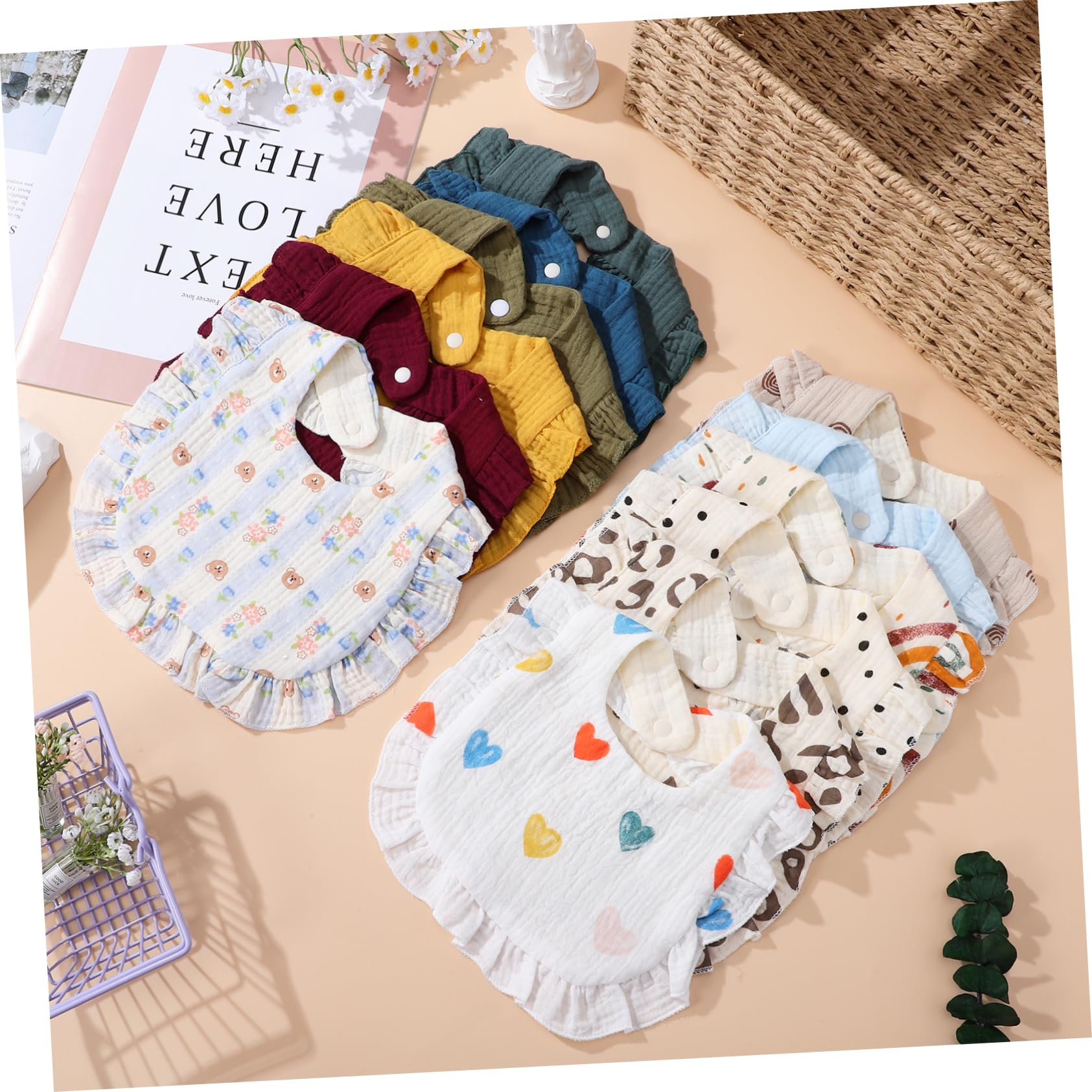 12 Stück Sabberlätzchen Weiche und Saugfähige für Neugeborene und Kleinkinder mit Niedlichen Designs Waschbar und Langlebig
