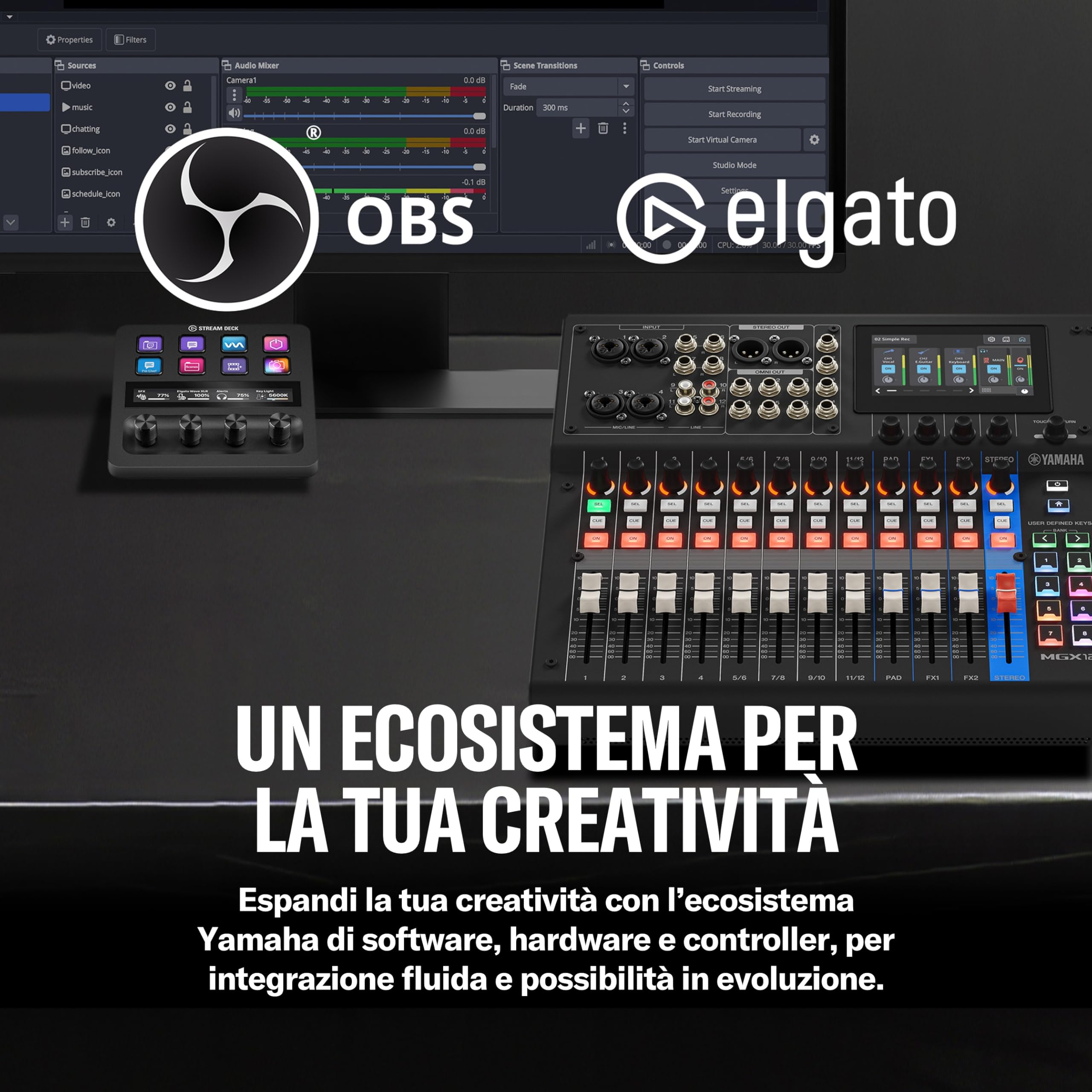 YAMAHA MGX12 Console di Mixaggio Digitale con LCD Touch, Bluetooth, Nero | Mixer Compatto con Doppia USB, Registrazione Multitraccia su microSD e Strumenti Audio Intelligenti