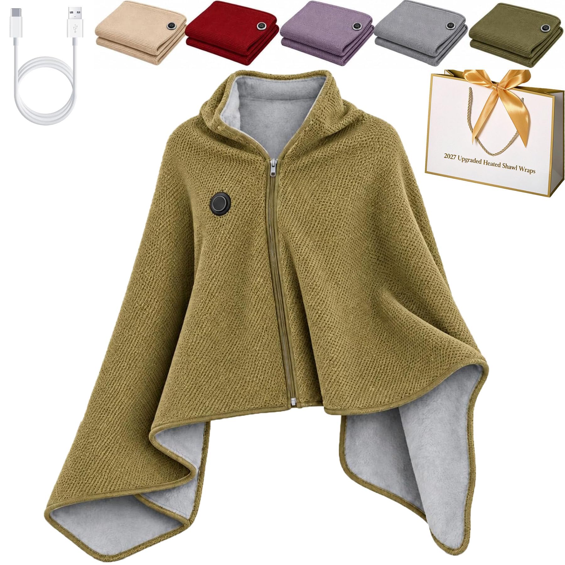 2027 New Women Heated Shawl Wraps, USB Wearable Heated Blanket (Green)