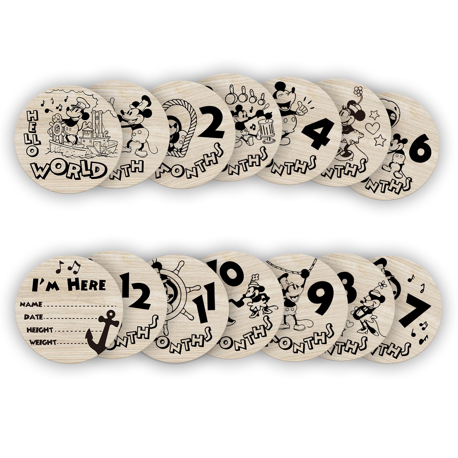 Little Mouse Baby Age Milestone Sign, Baby Monthly Cards/Discs for Baby Pregnancy Growth Photo Prop 7 Pcs Double Sided