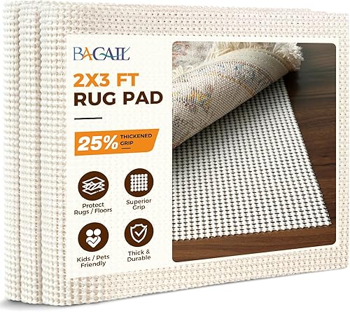 BAGAIL BASICS Almohadilla de agarre de alfombra de 2 x 3 pies para suelos de madera, almohadillas antideslizantes para alfombras de área, acolchado