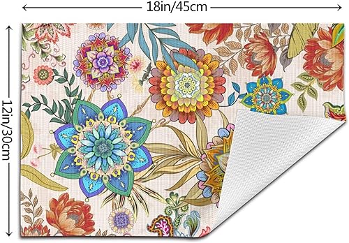 Miniatura 4 de Juego de 4 manteles individuales florales bohemios de lino de 12 x 18 pulgadas, manteles individuales de flores coloridas para cocina, mesa de