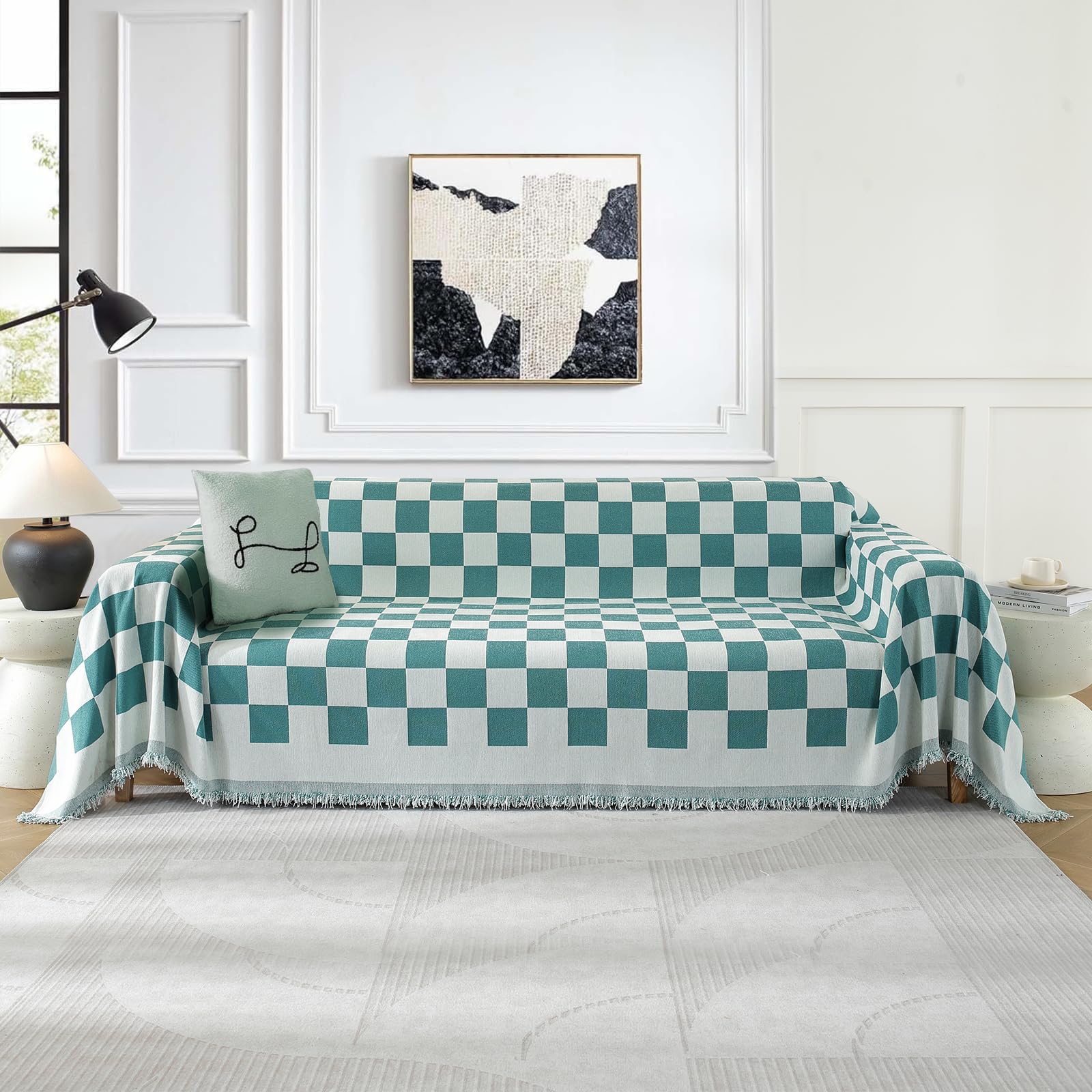 Royhom Telo Copridivano 3 Posti, Foulard Copridivano Angolare, Grigio Copri Divano In Qualsiasi Combinazione, Universale Quattro Stagioni, Boho Grigio Scuro, 180x340 Cm