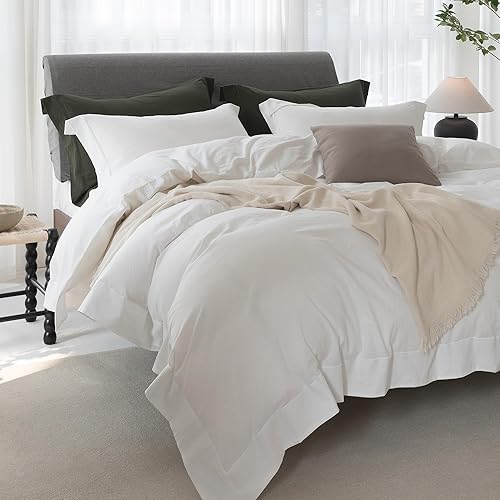 Miniatura 2 de ELIMMO Juego de funda de edredón con textura de lino 100% tela de algodón, duradera, transpirable, natural, sensación de ensueño y chic (semilla de